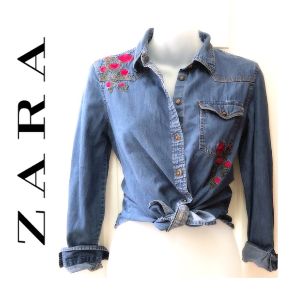 embroidered denim blouse